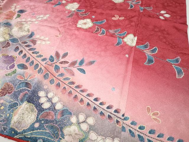 平和屋着物●小振袖 辻が花 舞蝶文 暈し染め 金彩 正絹 逸品 CABI9756ut