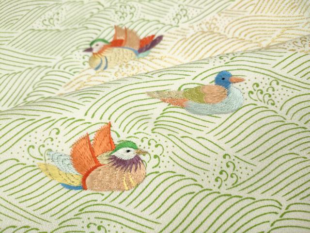 平和屋着物●訪問着 刺繍 立波鴛鴦文 金彩 正絹 逸品 CABI9789ut