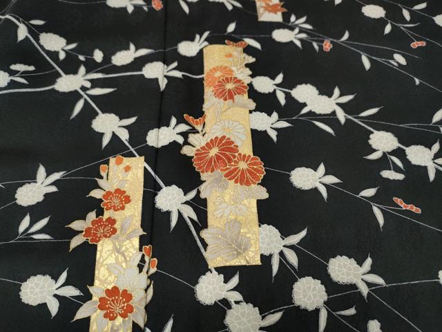 平和屋着物●銀座きしや 訪問着 刺繍 短冊枝花文 黒地 金彩 反端付き 正絹 逸品 CABI9797ut