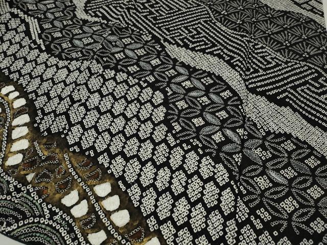 平和屋着物●訪問着 総絞り 道長吉祥文 黒地 金彩 正絹 逸品 CABI9801ut