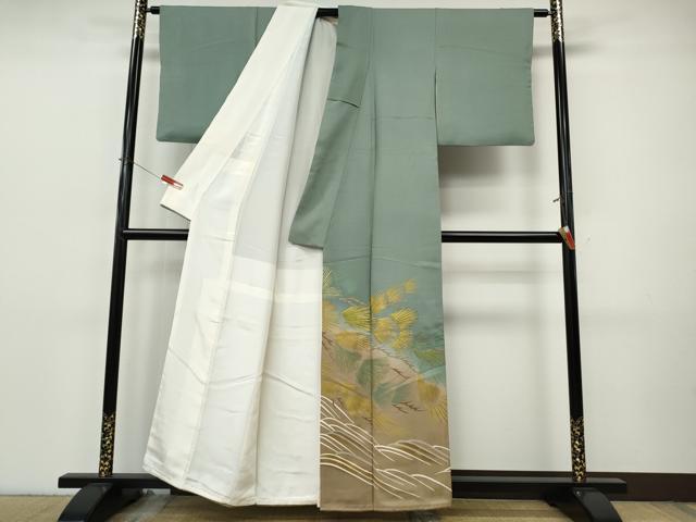 平和屋着物●創業460年・千總 色留袖 刺繍 立波松葉文 暈し染め 金彩 三越扱い 正絹 逸品 CABI9803ut