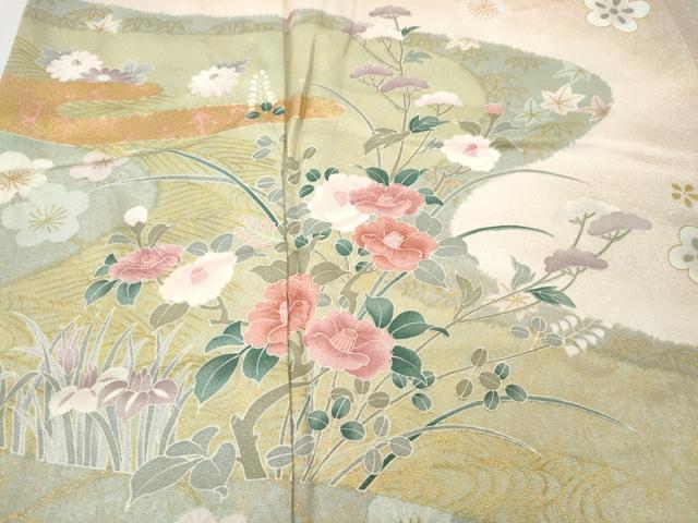 平和屋着物●訪問着 道長草花文 金彩 正絹 逸品 CABI9806ut