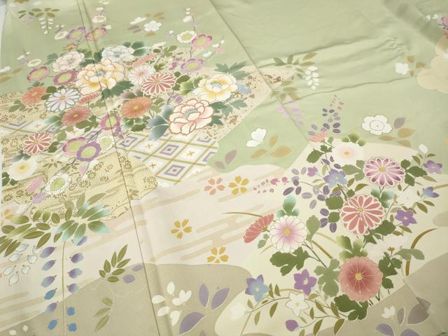 平和屋着物●訪問着 作家物 刺繍 草花文 暈し染め 金彩 正絹 逸品 CABI9807ut