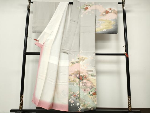 平和屋着物●訪問着 道長雪輪草花文 暈し染め 金彩 正絹 逸品 CABI9814ut