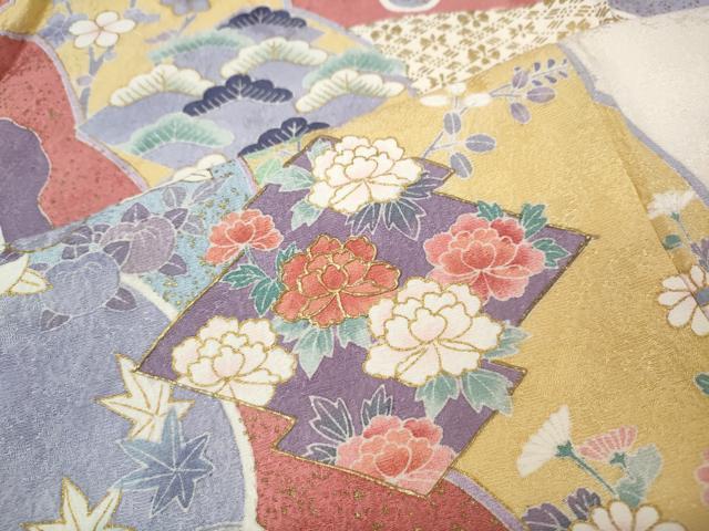 平和屋着物●小振袖 雪芝草花文 金彩 正絹 逸品 CABI9815ut