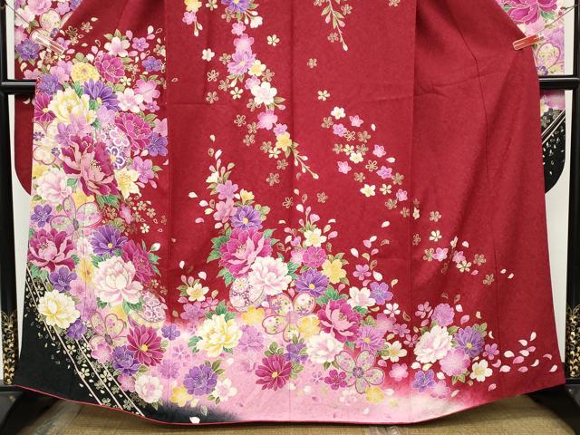 平和屋着物●豪華振袖 刺繍 舞花鞠文 暈し染め 銀通し地 正絹 逸品 CABI9816ut