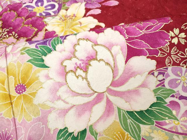 平和屋着物●豪華振袖 刺繍 舞花鞠文 暈し染め 銀通し地 正絹 逸品 CABI9816ut