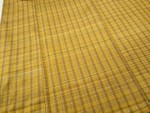 平和屋着物●黄八丈 紬 平織 格子柄 正絹 逸品 CABI9817ut