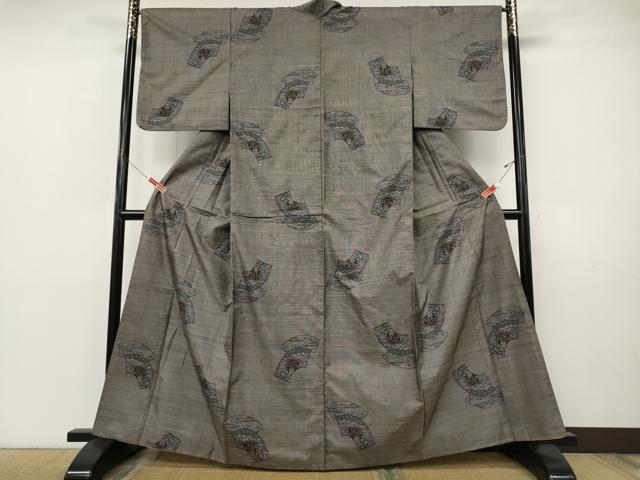 平和屋着物●本場大島紬 9マルキ 地紙風景草木文 正絹 逸品 CABI9824ut