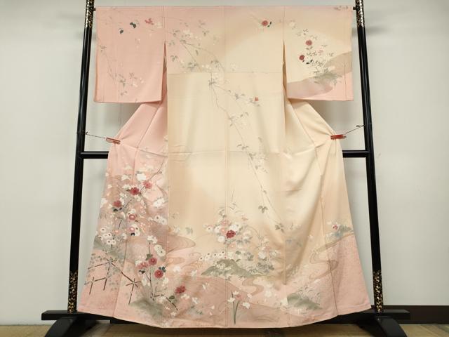 平和屋着物●訪問着 流水草花文 暈し染め 金彩 正絹 逸品 CABI9834ut