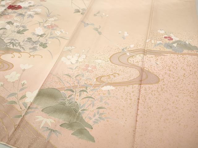 平和屋着物●訪問着 流水草花文 暈し染め 金彩 正絹 逸品 CABI9834ut