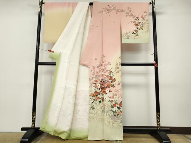 平和屋着物●訪問着 貝桶鴛鴦花文 暈し染め 金彩 正絹 逸品 CABI9854ut