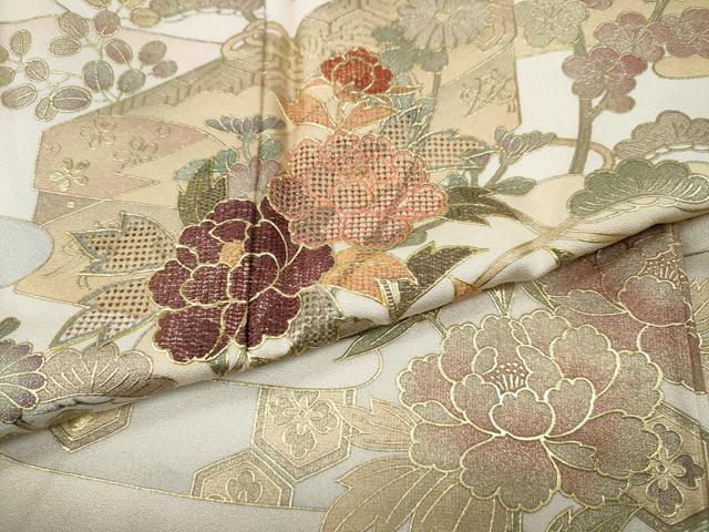 平和屋着物●中国三大刺繍 スワトウ刺繍 訪問着 エ霞草花文 暈し染め 金彩 正絹 逸品 CABI9855ut