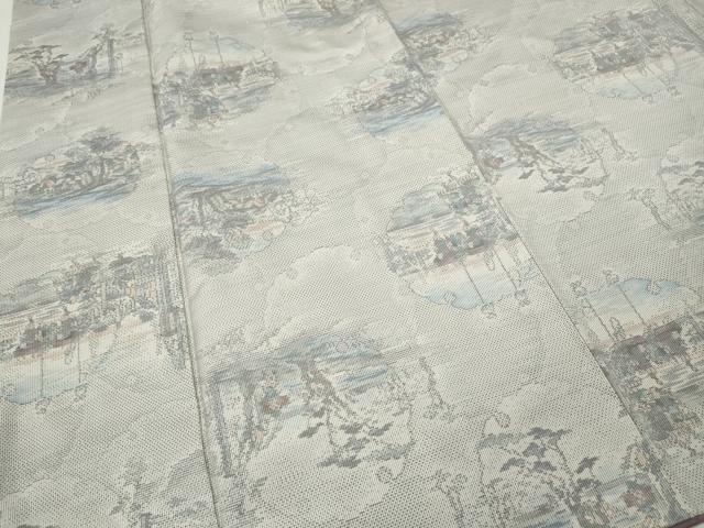 平和屋着物●本場大島紬 白大島 9マルキ 雪輪風景人物文 総絣 正絹 逸品 CABI9861ut