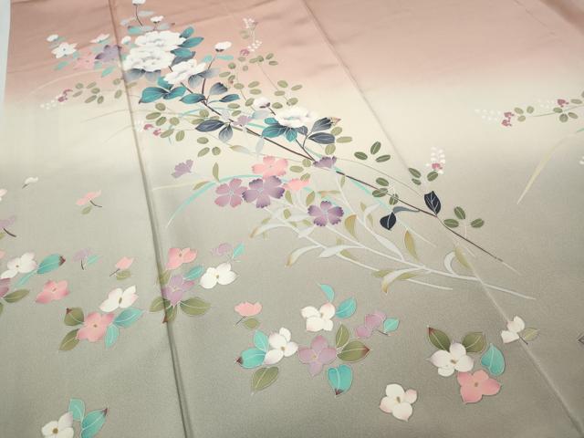 平和屋着物●訪問着 友禅 枝花文 暈し染め 正絹 逸品 CABI9863ut