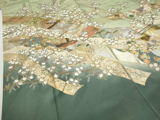 平和屋着物●訪問着 熨斗風景枝花文 暈し染め 金銀彩 正絹 逸品 CABI9867ut