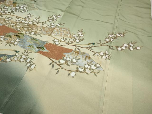 平和屋着物●訪問着 熨斗風景枝花文 暈し染め 金銀彩 正絹 逸品 CABI9867ut