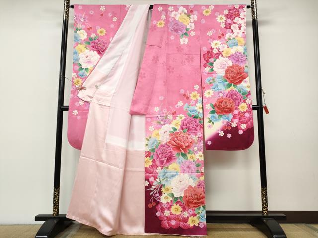 平和屋着物●豪華振袖 刺繍 さくらんぼ 舞花文 暈し染め 金彩 正絹 逸品 CABI9875ut
