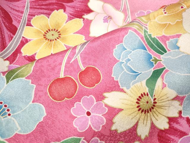平和屋着物●豪華振袖 刺繍 さくらんぼ 舞花文 暈し染め 金彩 正絹 逸品 CABI9875ut