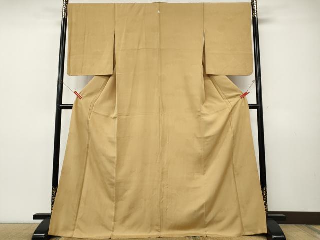 平和屋着物●上質な色無地 草木地紋 飴色 ロング丈 正絹 逸品 CABI9879ut