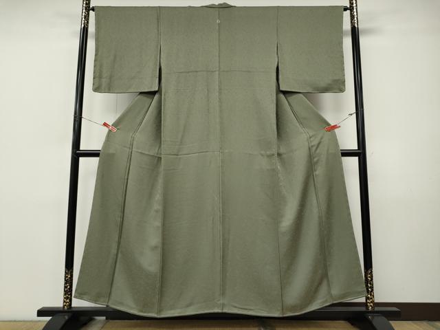 平和屋着物●上質な色無地 草花地紋 利休色 正絹 逸品 未使用 CABI9882ut