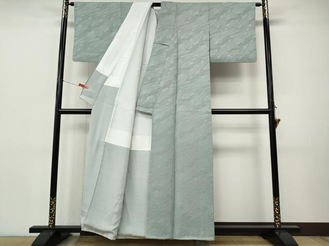平和屋着物●上質な色無地 流水地紋 青磁鼠色 正絹 逸品 CABI9884ut