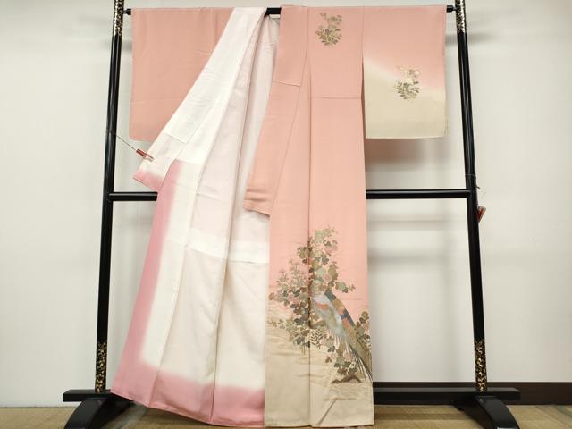 平和屋着物●訪問着 尾長鳥流水花文 暈し染め 金銀彩 正絹 逸品 CABI9895ut