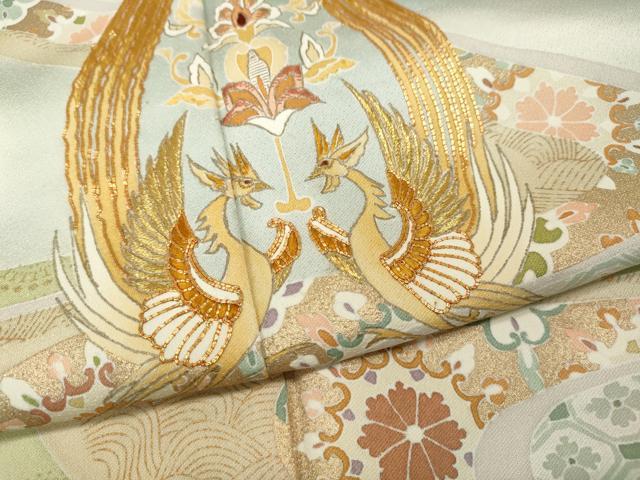 平和屋着物●創業460年・千總 色留訪問着 駒刺繍 鳳凰道長花文 暈し染め 金彩 正絹 逸品 CABI9911ut