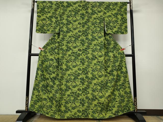 平和屋着物●上質な小紋 藍 型染め 枝花文 正絹 逸品 未使用 CABI9912ut