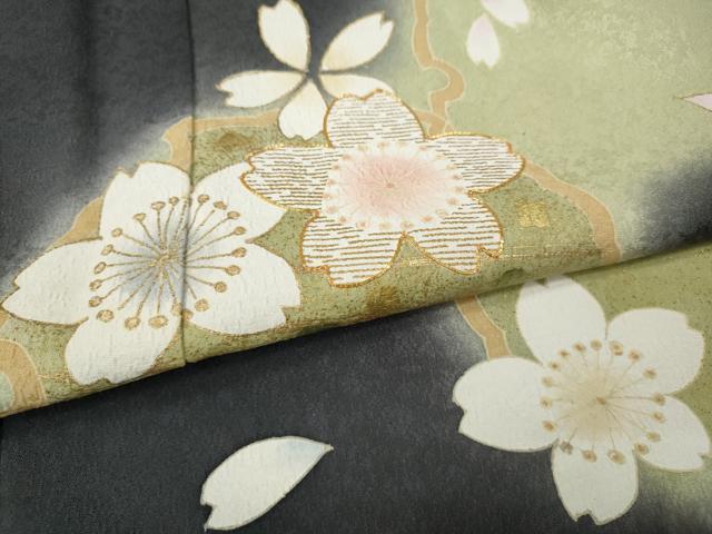 平和屋着物●訪問着 駒刺繍 雪輪舞桜文 暈し染め 金彩 正絹 逸品 CABI9914ut