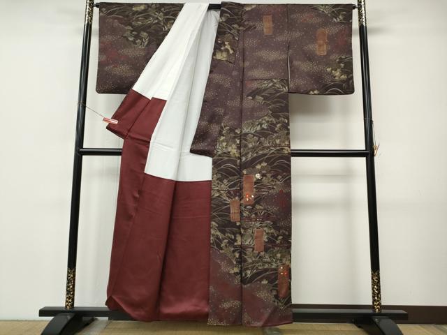 平和屋着物●訪問着 駒刺繍 道長短冊花文 金彩 正絹 逸品 CABI9916ut