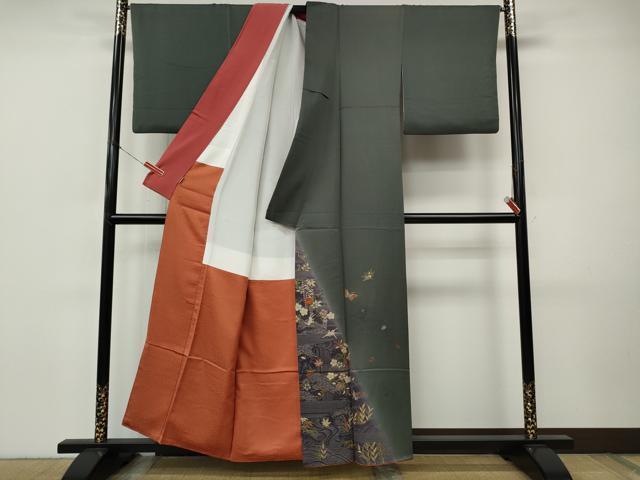 平和屋着物●色留訪問着 刺繍 舞蝶花鳥文 暈し染め 金彩 ますいわ屋扱い 正絹 逸品 CABI9918ut