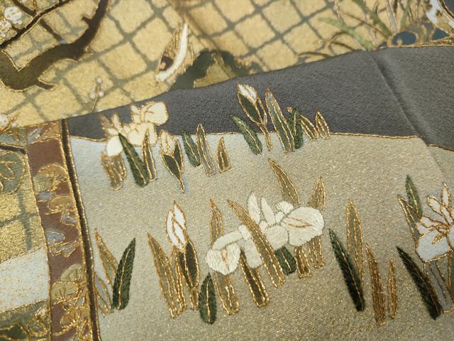 平和屋着物●豪華色留袖 刺繍 屏風草花文 金彩 ますいわ屋扱い 正絹 逸品 CABI9919ut