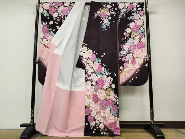 平和屋着物●豪華振袖 刺繍 ラインストーン 舞花文 暈し染め 金銀彩 正絹 逸品 CABI9923ut