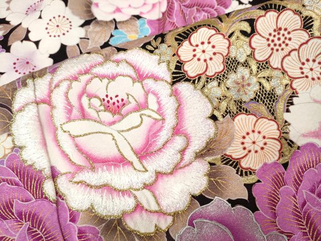 平和屋着物●豪華振袖 刺繍 ラインストーン 舞花文 暈し染め 金銀彩 正絹 逸品 CABI9923ut