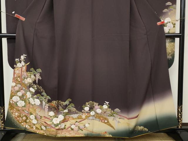 平和屋着物●豪華振袖 刺繍 几帳草花文 暈し染め 金彩 正絹 逸品 CABI9926ut