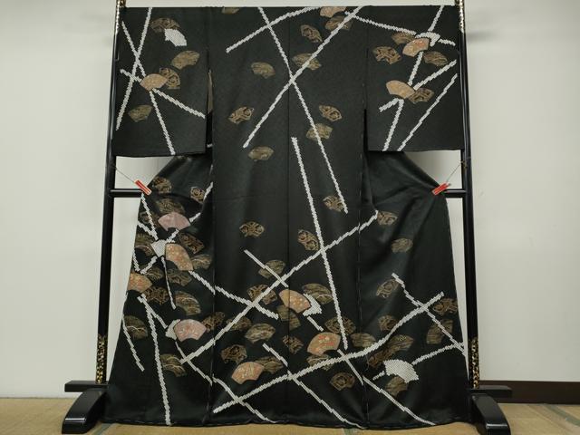 平和屋着物●訪問着 絞り 刺繍 地紙草花文 金彩 仮絵羽 正絹 逸品 未使用 CABI9932ut