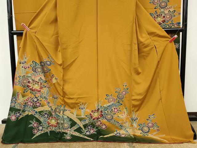 平和屋着物●豪華振袖 紅型 風景花蝶文 暈し染め 仮絵羽 逸品 未使用 CABI9935ut