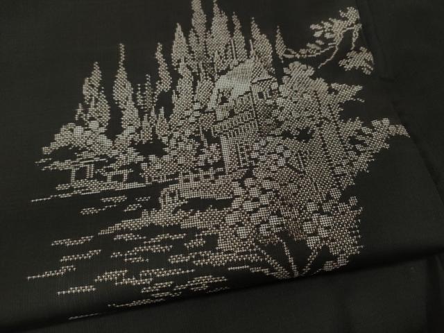 平和屋着物●本場大島紬 9マルキ 地空き 風景草花文 正絹 逸品 CABI9941ut