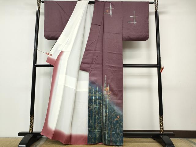 平和屋着物●訪問着 刺繍 舞蝶枝垂れ花文 暈し染め 金彩 正絹 逸品 CABI9951ut