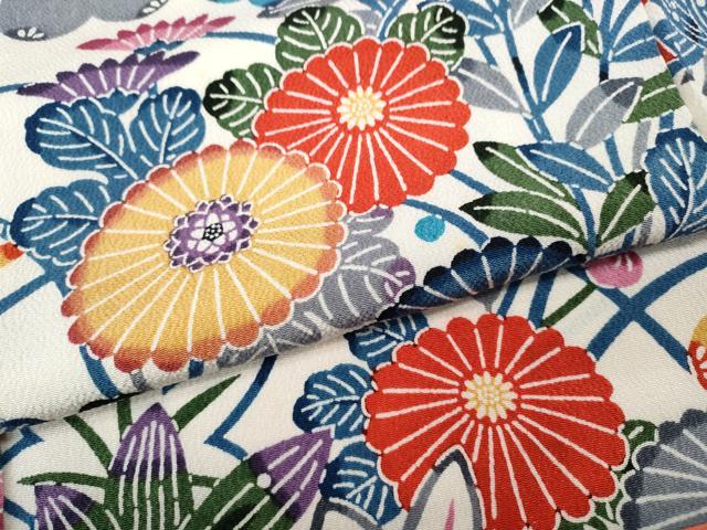 平和屋着物●豪華振袖 紅型 草花づくし 鬼しぼ縮緬 正絹 逸品 CABI9957ut