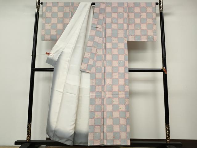 平和屋着物●上質な小紋 格子芝草花文 正絹 逸品 CABI9967ut