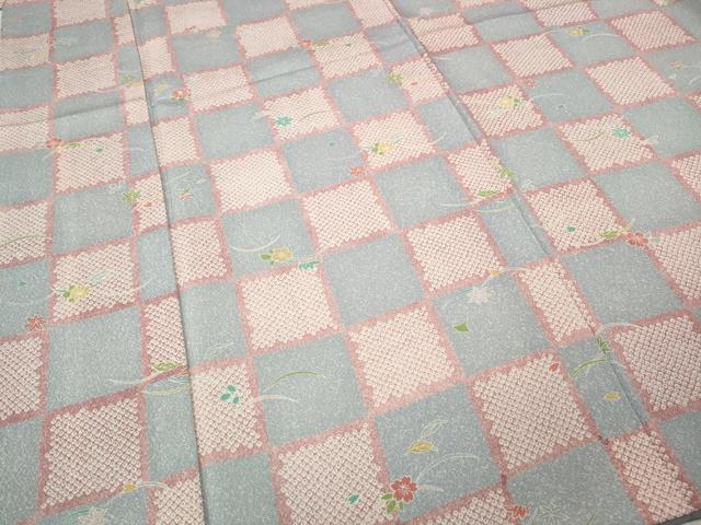 平和屋着物●上質な小紋 格子芝草花文 正絹 逸品 CABI9967ut