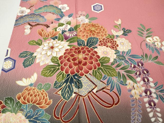 平和屋着物●豪華振袖・長襦袢セット 駒刺繍 楽器花文 暈し染め 金彩 正絹 逸品 CABI9974ut