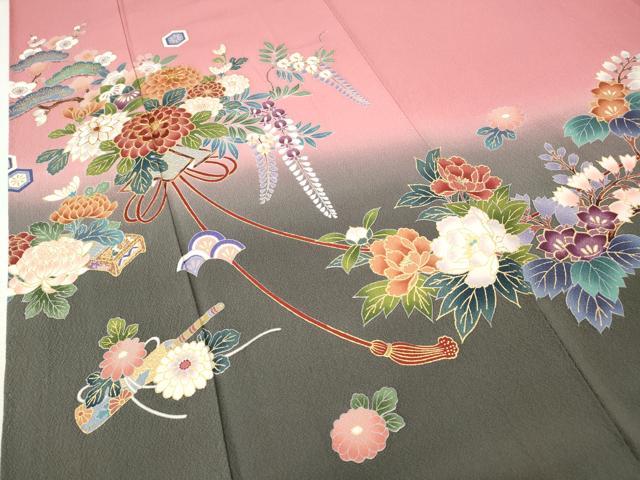 平和屋着物●豪華振袖・長襦袢セット 駒刺繍 楽器花文 暈し染め 金彩 正絹 逸品 CABI9974ut