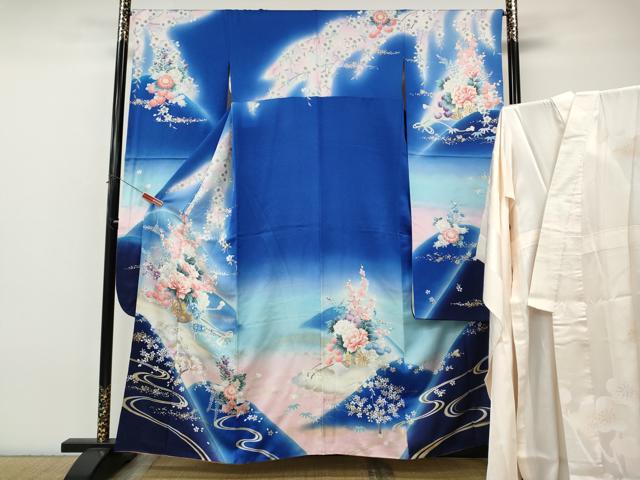 平和屋着物●豪華振袖・長襦袢セット 花車文 暈し染め 銀通し地 さが美扱い 正絹 逸品 CABI9975ut