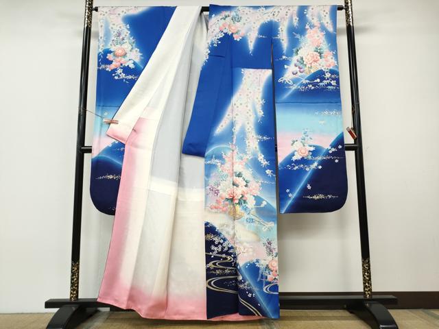 平和屋着物●豪華振袖・長襦袢セット 花車文 暈し染め 銀通し地 さが美扱い 正絹 逸品 CABI9975ut