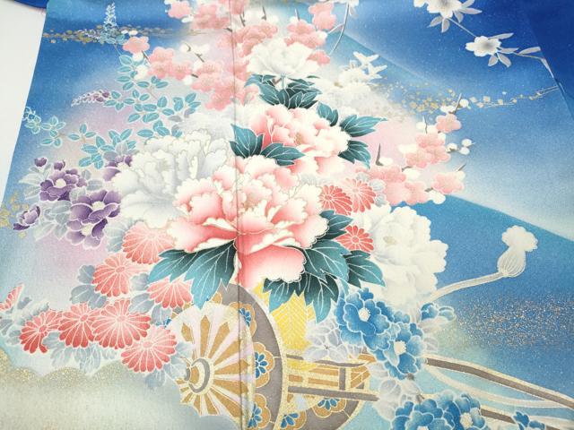 平和屋着物●豪華振袖・長襦袢セット 花車文 暈し染め 銀通し地 さが美扱い 正絹 逸品 CABI9975ut