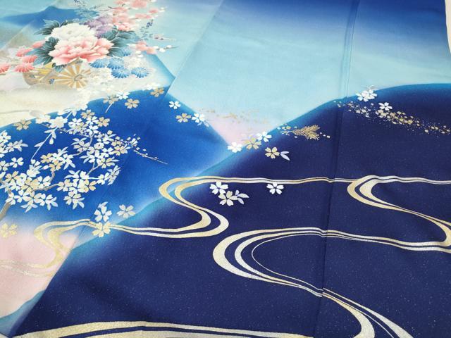 平和屋着物●豪華振袖・長襦袢セット 花車文 暈し染め 銀通し地 さが美扱い 正絹 逸品 CABI9975ut