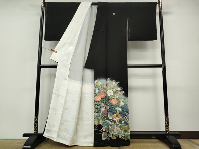 平和屋着物●豪華黒留袖 友禅 作家物 鴛鴦花文 暈し染め 正絹 逸品 未使用 CABI9980ut